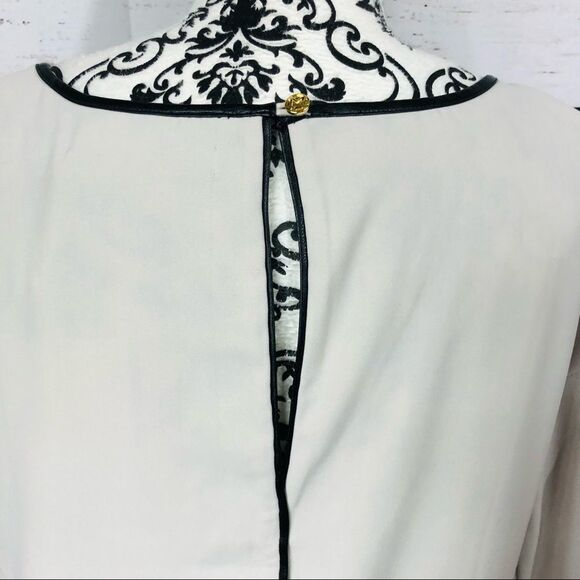 Marie Oliver Margaret Shift Dress Faux Leather Trim Long Sleeves Cement S - Picture 4 of 10